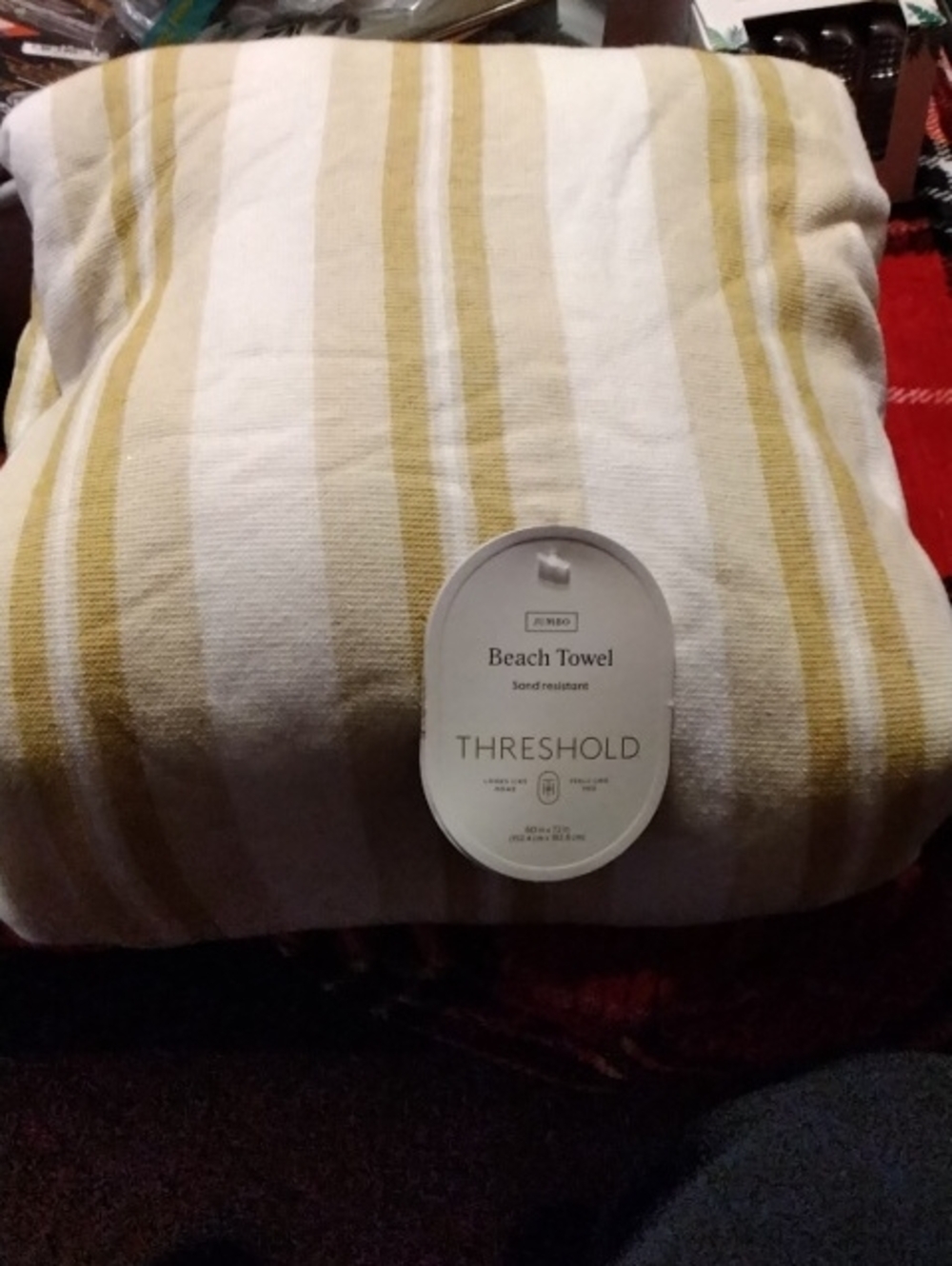 Threshold Striped Beach Towel in White and Mustard Yellow